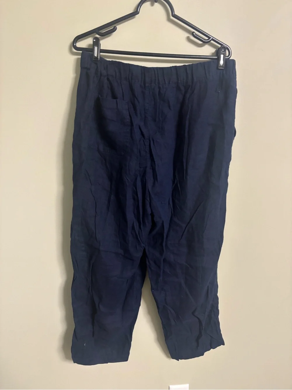 Quince Size XL Dark Navy Linen Elastic Waist Crop Pants Casual Lagenlook Beach
